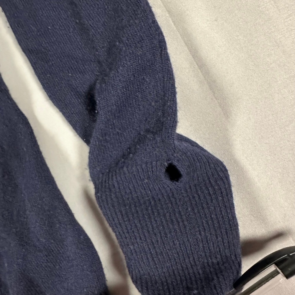 J.Crew V-Neck Sweater Women Small Navy Blue Fair 100%‎ Cashmere Holes Flaw - Picture 11 of 14